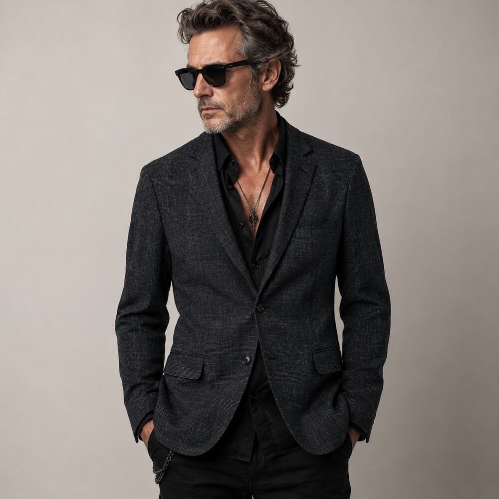 John Varvatos Collection Wool linen Blazer Jacket Charcoal Glen size 50R